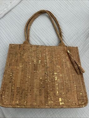Cork Tote Bag with Gold Fleck Detail - Tan